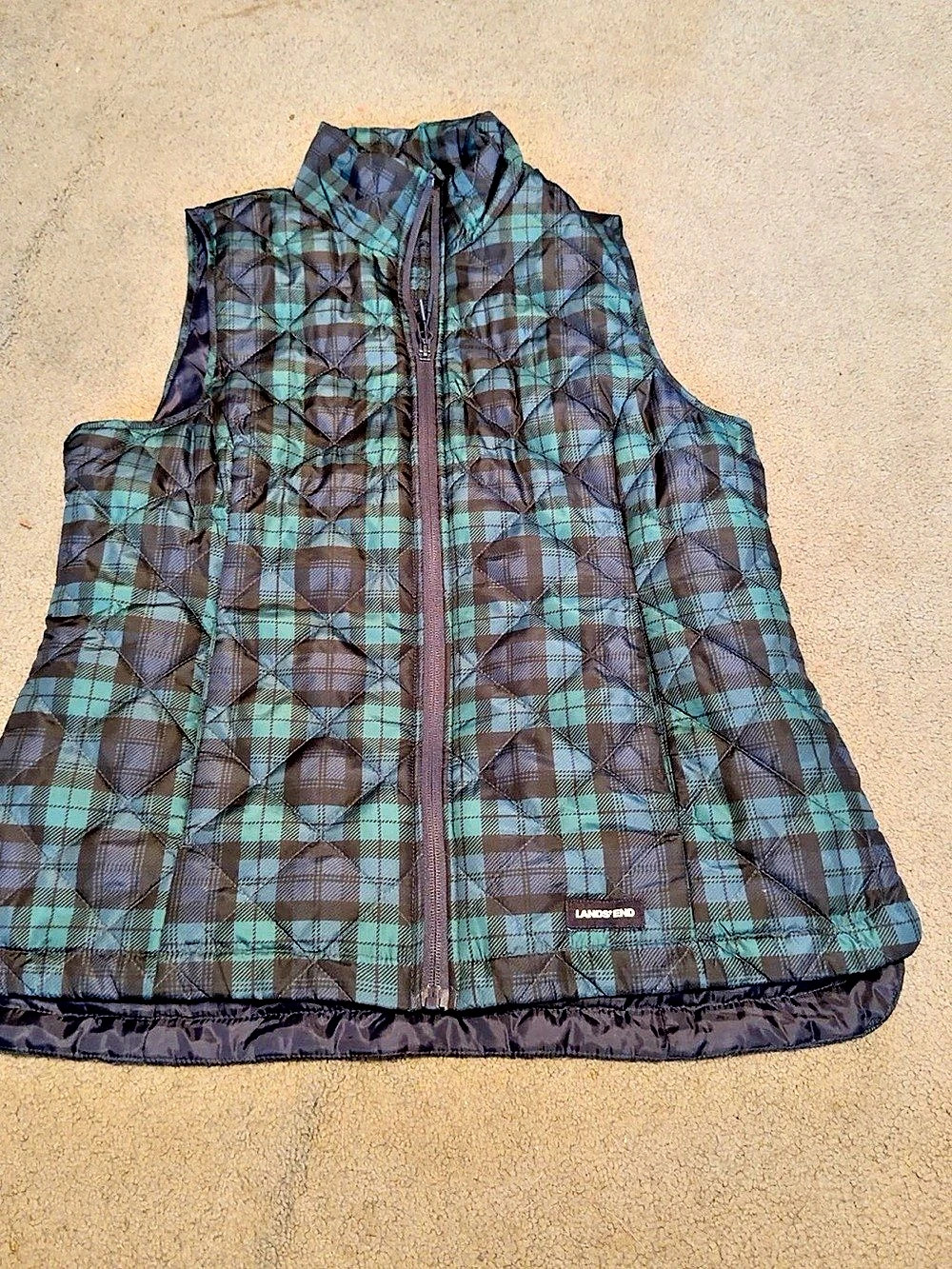 Lands' End Print FeatherFree Quilted Insulated Vest Small